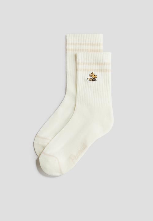 H&M - 5 pack intarsia motif socks - cream snoopy