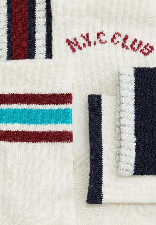 H&M - 5 pack ribbed terry socks - navy blue & white