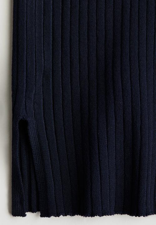 H&M - Flared rib-knit trousers - navy blue
