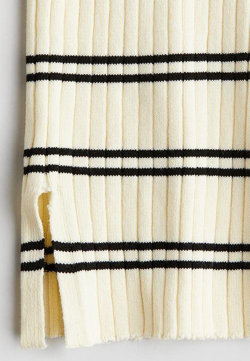 H&M - Flared rib-knit trousers - light yellow striped