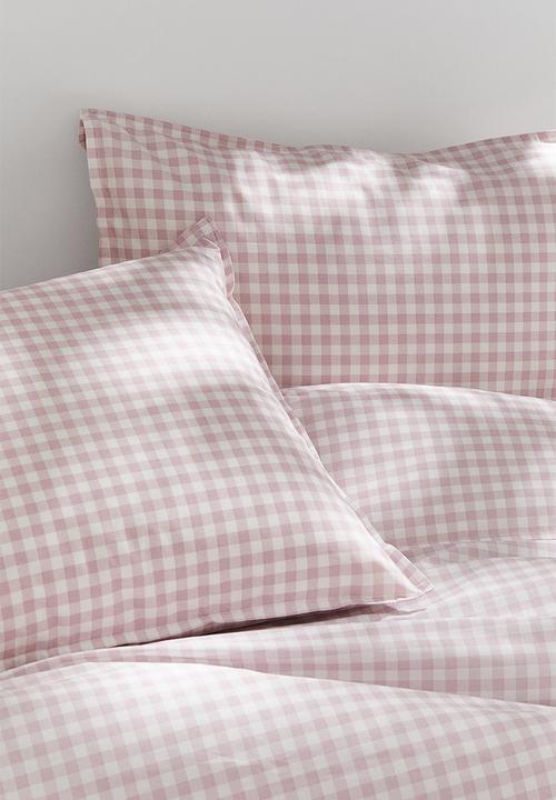 H&M - Patterned double/king size duvet cover set - pink gingham check