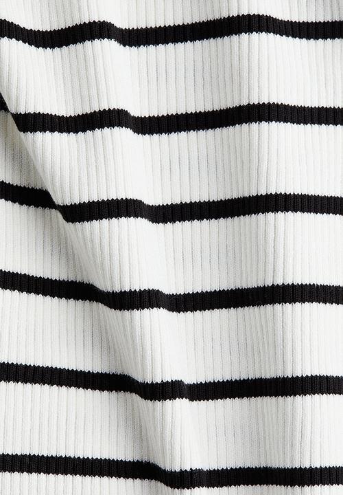 H&M - Rib-knit off-the-shoulder top - white striped