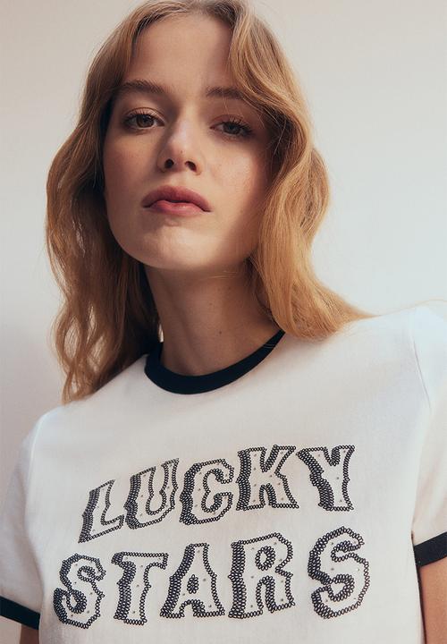 H&M - Printed t-shirt - cream lucky stars