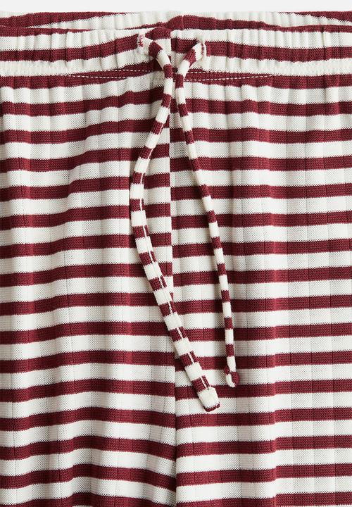 H&M - Wide drawstring trousers - burgundy striped 