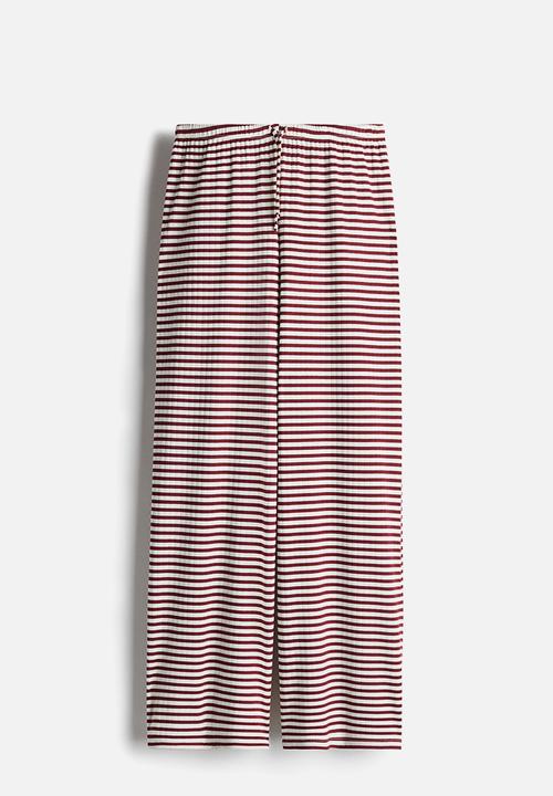 H&M - Wide drawstring trousers - burgundy striped 