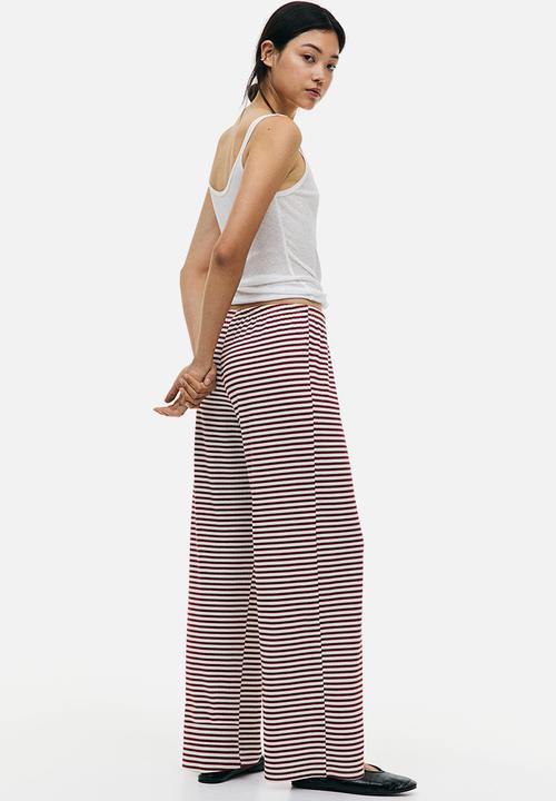 H&M - Wide drawstring trousers - burgundy striped 