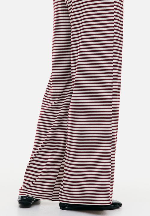 H&M - Wide drawstring trousers - burgundy striped 