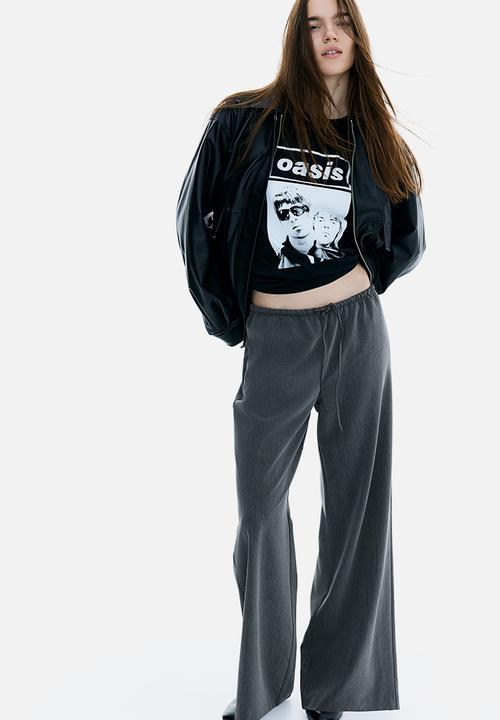H&M - Twill drawstring trousers - dark grey marl