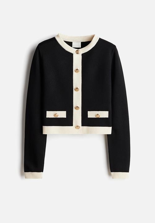 Fine-knit cardigan - black/cream - 1263494005