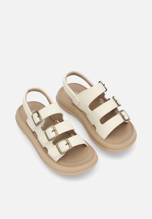 Pop Candy - Twin strap buckle sandal - ecru