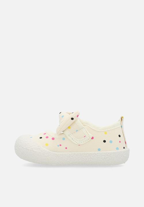 Pop Candy - Bow detailed velcro strap sneakers - ecru/polka dots