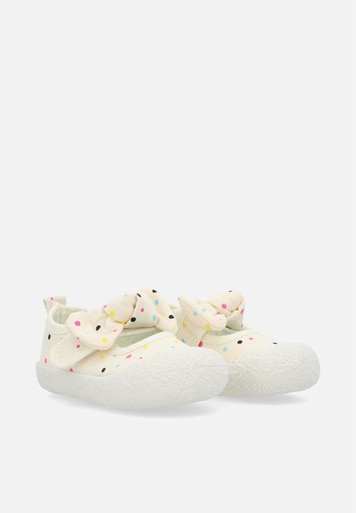 Pop Candy - Bow detailed velcro strap sneakers - ecru/polka dots