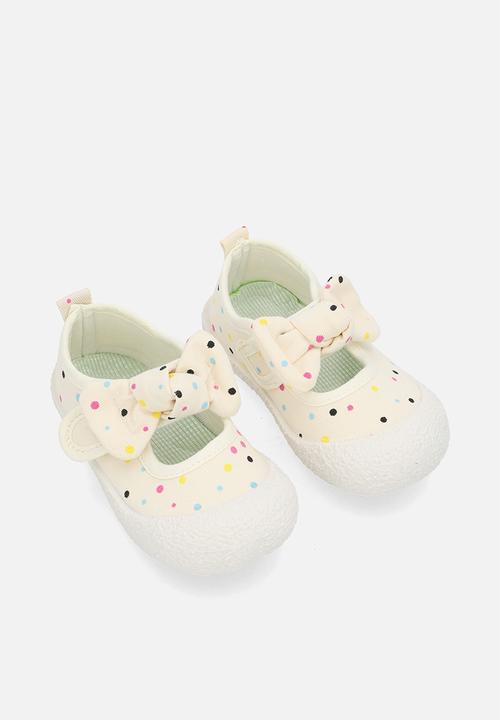 Pop Candy - Bow detailed velcro strap sneakers - ecru/polka dots