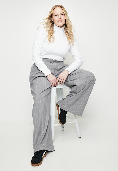 Cotton On - Plus izzy pleated suiting pant-grey pinstripe
