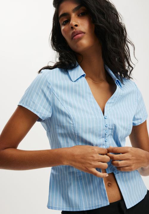 Cotton On - Short sleeve fitted shirt - blue stripe