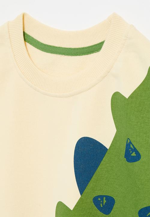 Pop Candy - Dino applique sweat top-ecru & green