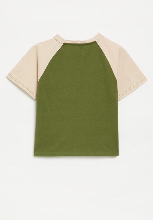 Pop Candy - Contrast reglan tee - ecru & green