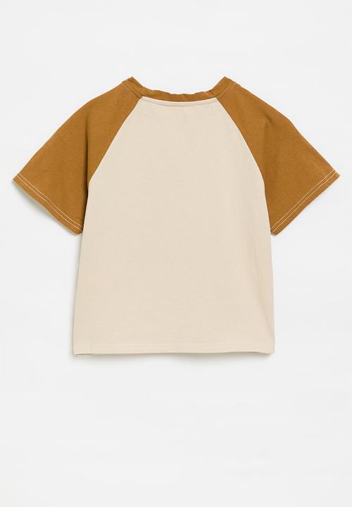 Pop Candy - Contrast reglan tee - ecru & brown