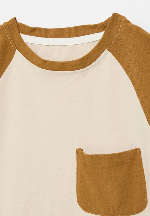 Pop Candy - Contrast reglan tee - ecru & brown