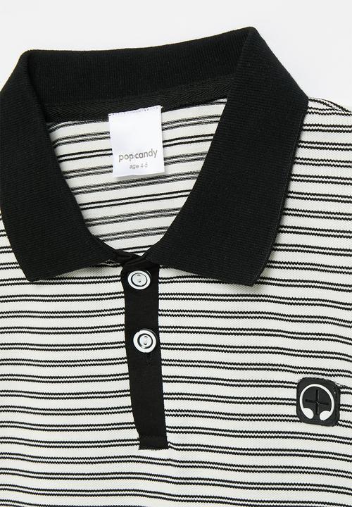 Pop Candy - Striped golfer - white & black