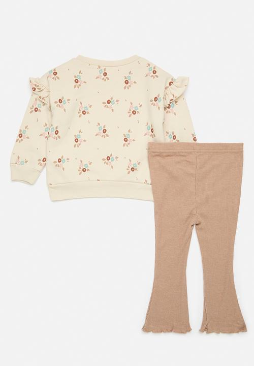 Pop Candy - Frilled sweat top & legging set - beige