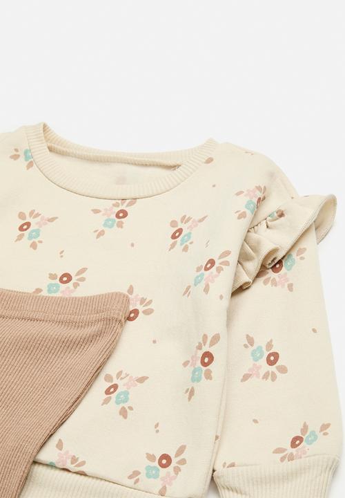 Pop Candy - Frilled sweat top & legging set - beige