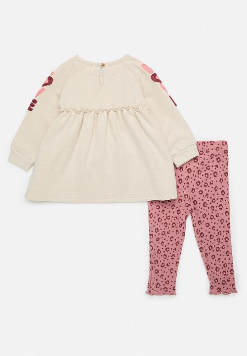 Pop Candy - Dress & legging - beige & red