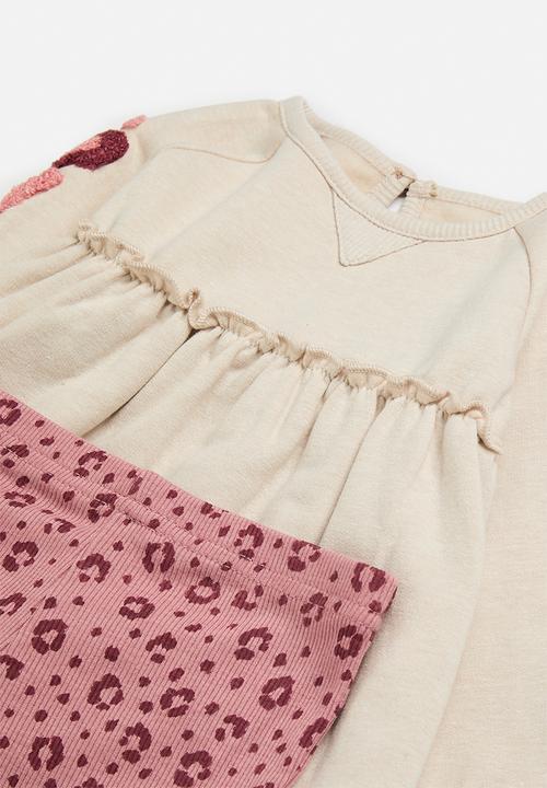 Pop Candy - Dress & legging - beige & red