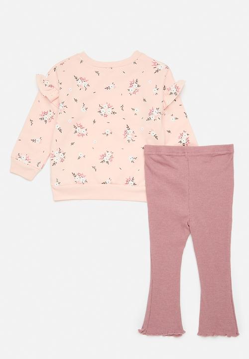 Pop Candy - Frilled sweat top & legging set - pink & mauve