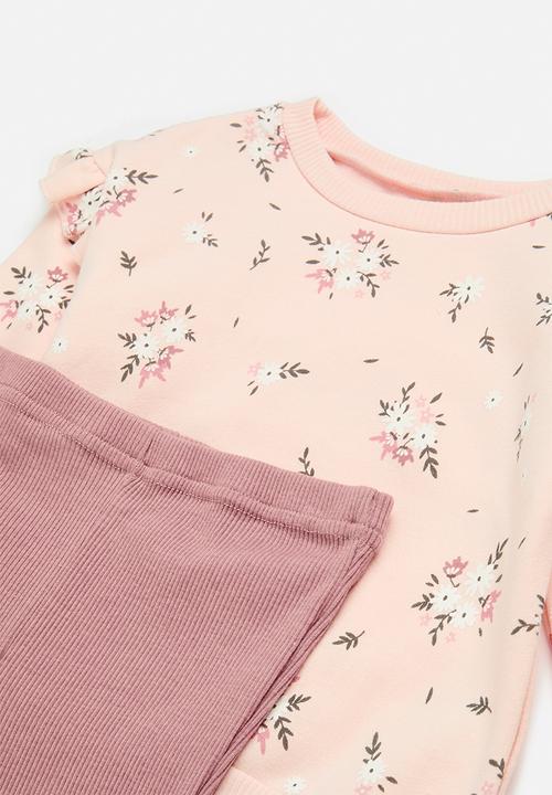 Pop Candy - Frilled sweat top & legging set - pink & mauve