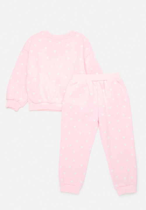 Pop Candy - Heart print sweat set - pink & white