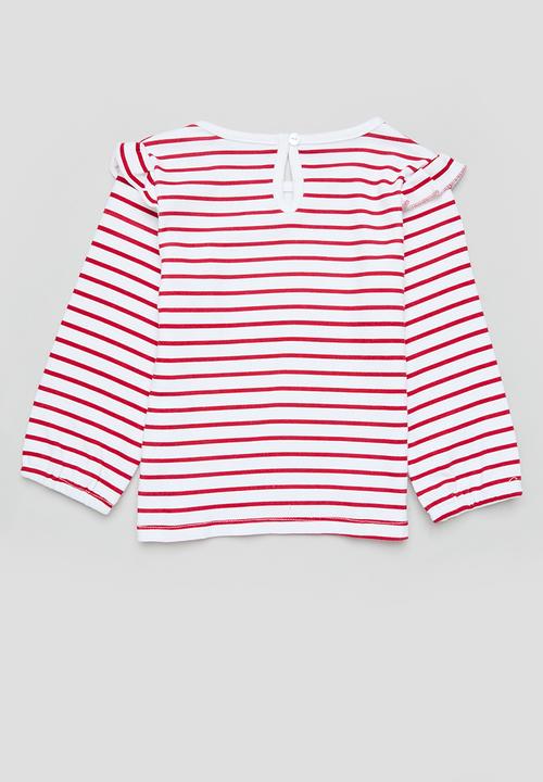 Pop Candy - Striped frilled tee - red & white