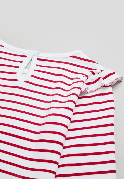 Pop Candy - Striped frilled tee - red & white