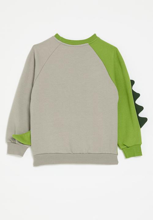 Pop Candy - Dino applique sweat top - grey & green
