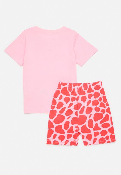 Pop Candy - Placement print pj top with shorts - pink/giraffe/giraffe spots