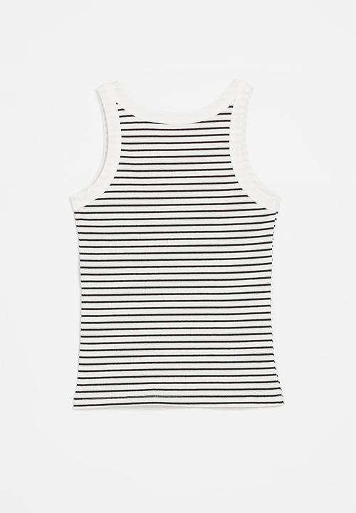 Pop Candy - Tank top with contrast rib - black stripe/white