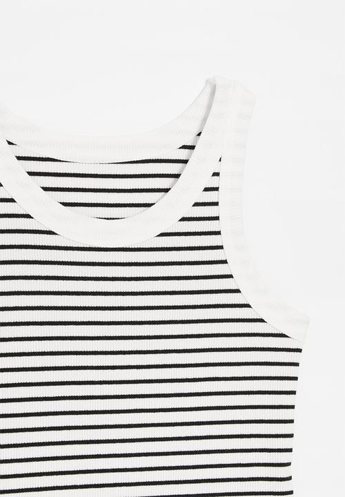 Pop Candy - Tank top with contrast rib - black stripe/white
