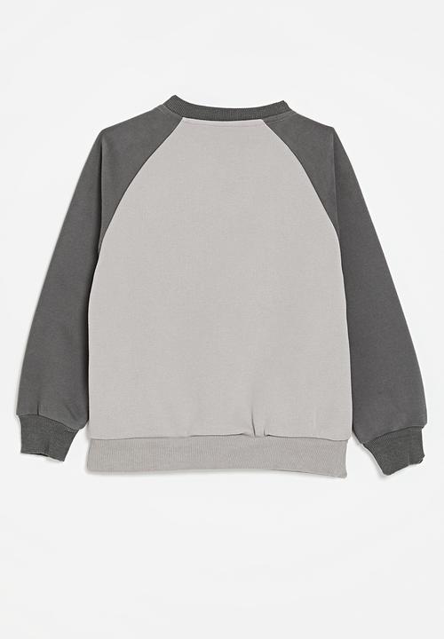 Pop Candy - Printed reglan sleeve sweat top-grey