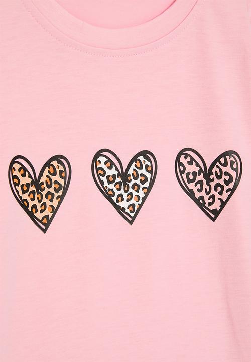 Pop Candy - Heart placement print tee - pink/leopard print