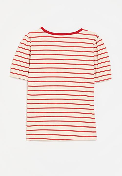 Pop Candy - Striped tee-red & ecru