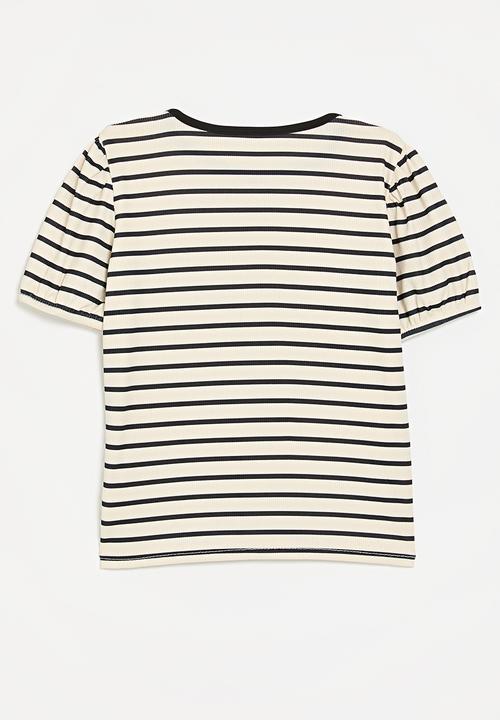 Pop Candy - Striped tee-black & ecru