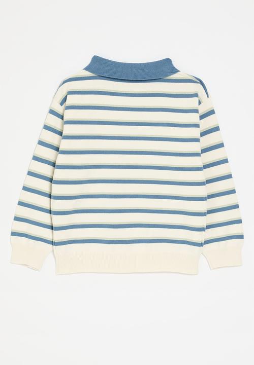 Pop Candy - Striped collared jersey - light blue & ecru