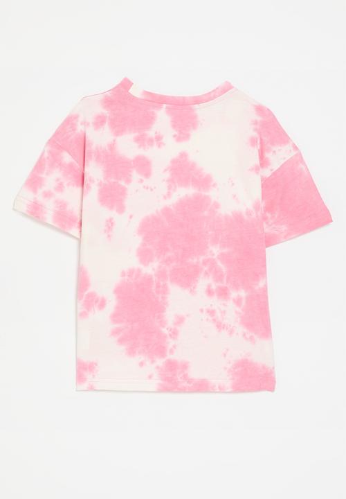 Pop Candy - Tie dye crew neck tee - pink & white