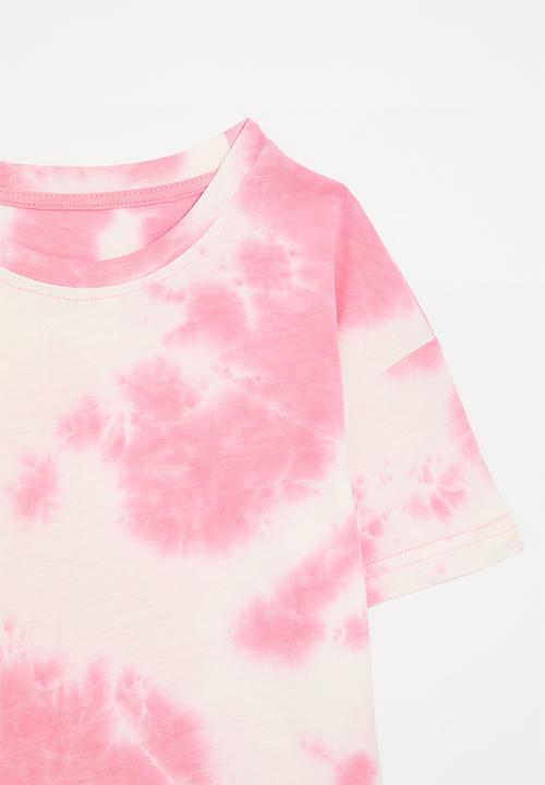 Pop Candy - Tie dye crew neck tee - pink & white