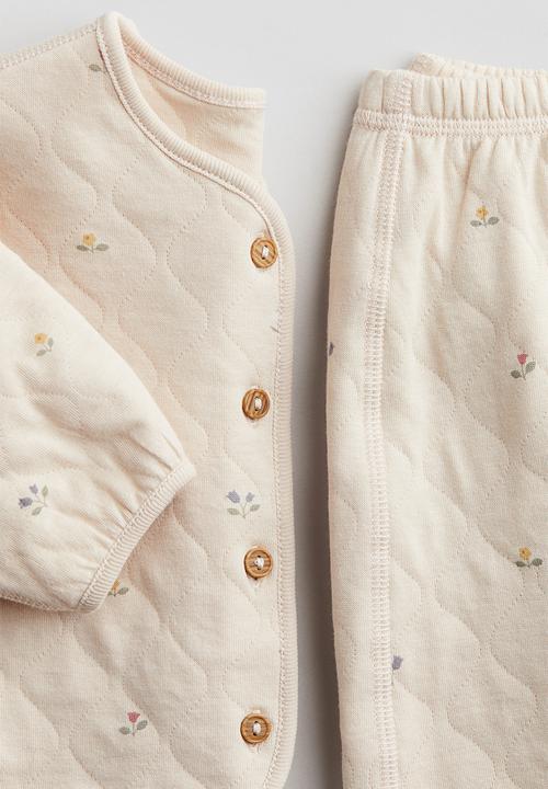 H&M - 2-Piece quilted jersey set - light beige floral