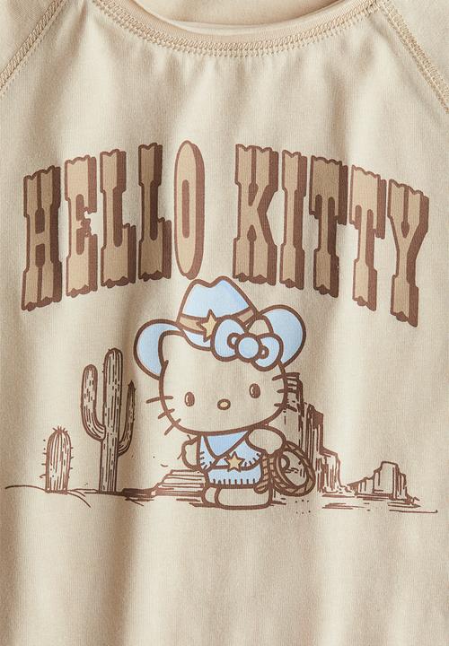 H&M - Print-motif jersey top - beige hello kitty 