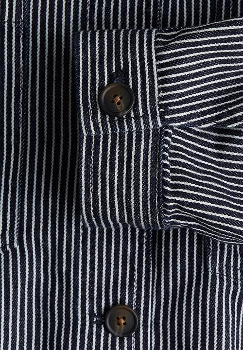 H&M - Loose-fit shacket - navy blue striped 