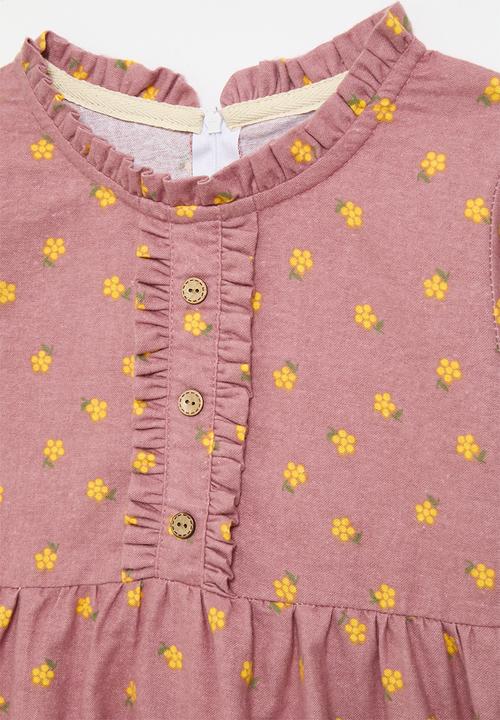 Pop Candy - Floral ruffle neck dress-pink