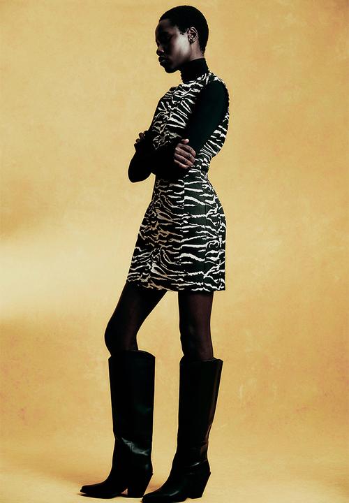 H&M - Jacquard-weave mini dress - black zebra print