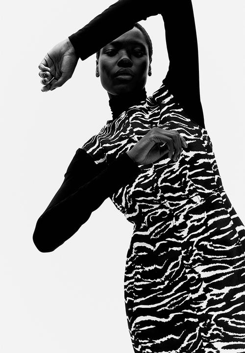H&M - Jacquard-weave mini dress - black zebra print